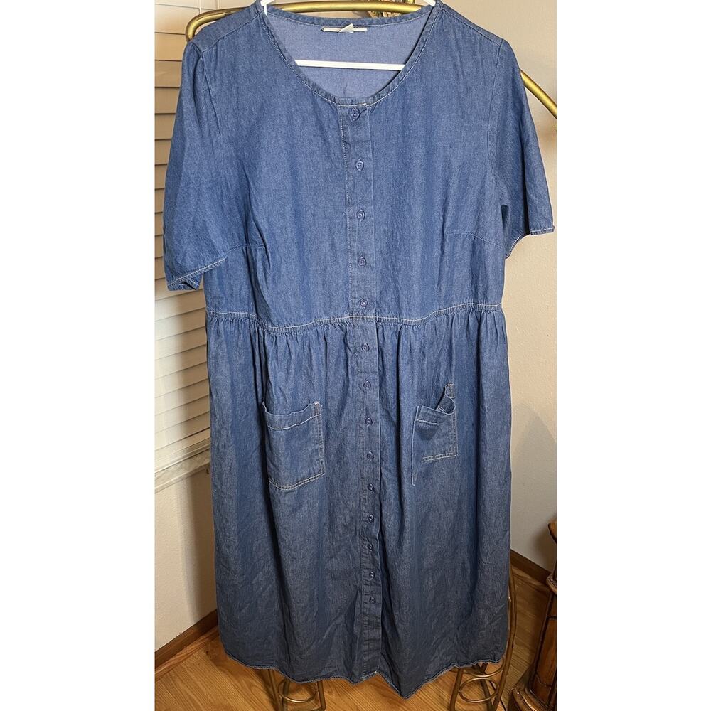 Woman Within Dress Women’s 18W Short Sleeve Pockets Denim Button Front Boho